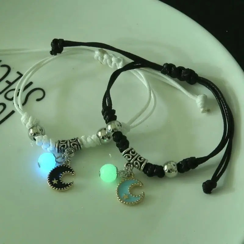 2Pcs Luminous Star Cat Moon Couple Bracelet Kitten Flower Handmade