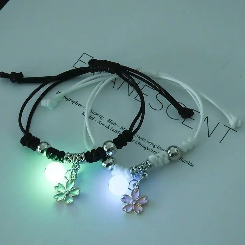 2Pcs Luminous Star Cat Moon Couple Bracelet Kitten Flower Handmade