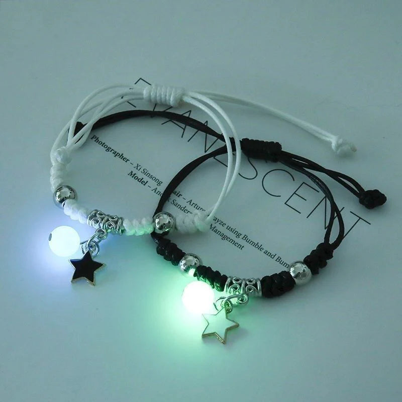 2Pcs Luminous Star Cat Moon Couple Bracelet Kitten Flower Handmade